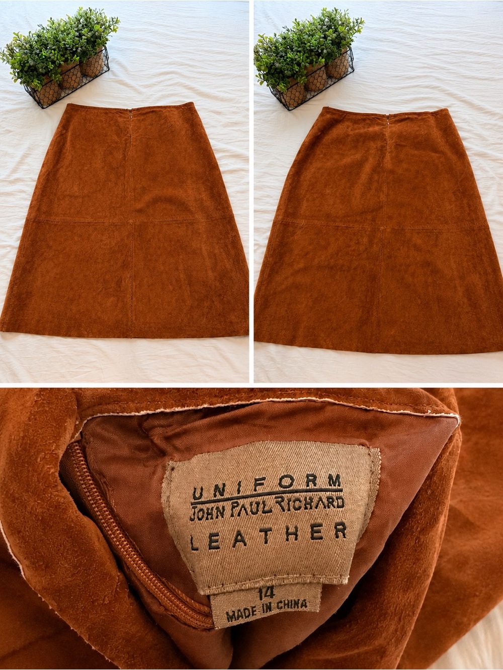JohnPaulRichard Chestnut Brown Suede A-Line Skirt